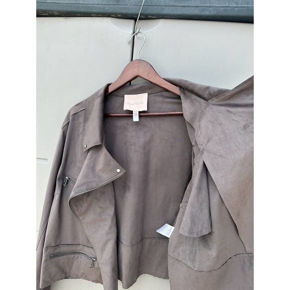 Hutch Anthropologie Faux Suede Moto Jacket Zippers Sz 2X In Grey - Picture 7 of 16